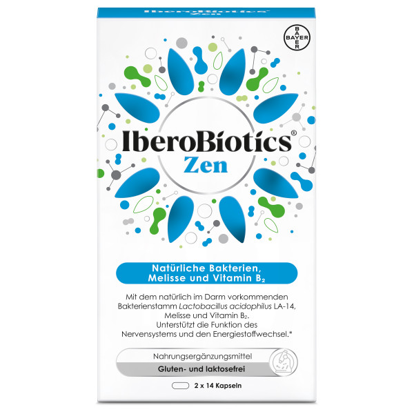 Abbildung für IberoBiotics® Zen - die natürliche Dreierkombination aus körpereigenen Bakterien, Melisse und Vitamin B2